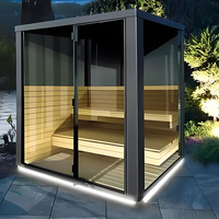 Ruang Sauna Basah Luar Ruangan Kayu Solid Elektrik untuk 4 Orang, Kombinasi Shower Cold Plunge untuk Penggunaan di Gym, Taman & Villa, Custom OEM