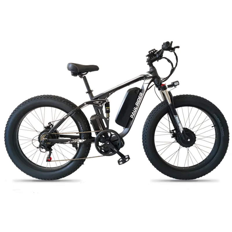 26 inç 7 hız 48V 1000W 2000w çift motorlu elektrikli bisiklet tam süspansiyon mtb yağ lastik ebike dağ e bisiklet