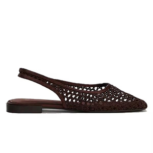 Sandalias Planas de Mujer, Diseño Casual, Tejidas, con Tira Trasera, Ligeras, de Malla, Punta Cuadrada, Estilo Ballet - Product Image 4