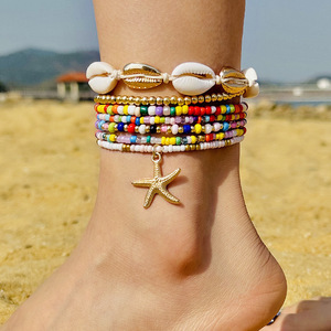 Bohemian Style Multi-Color Shell <b>Beads</b> Woven Starfish Rice <b>Beads</b> Bracelet <b>Set</b> Anklets Jewelry for Beach Vacation Party Gift - Product Image 6