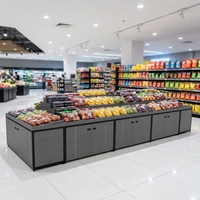 Étagère d'îlot en bois sur mesure, mobile, double face, style moderne, à marches, pour supermarché, fruits et légumes, Nakajima