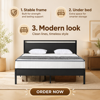 Cadre de lit moderne Z-hom entièrement métallique avec rangement, tête et pied de lit en bois, sommiers à lattes robustes, aucun sommier tapissier nécessaire, silencieux