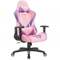 Chaise de jeu pivotante moderne rose pour filles, dossier réglable, appui-tête amovible, coussin lombaire, inclinable, en cuir PU, métal, e-sport