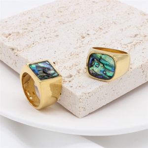 Simple Fashion Jewelry Shell <b>Ring</b> Stainless Steel square Abalone Shell Hoop Finger <b>Rings</b> - Product Image 4