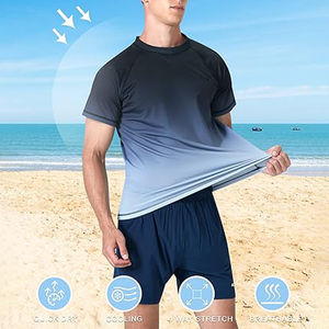 US Size Custom Silk Screen Printed Woven Fabric <strong>Swim</strong> <strong>Shirts</strong> UPF 50+ Sun Protection Quick Dry SPF Rash Outdoor Beach <strong>T</strong> <strong>Shirts</strong> - Product Image 1