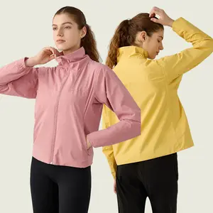 YIYI Fall High Neck With Zipper Windproof Coats With Pockets Waterproof Breathable Workout Coats Warm Running Windbreaker Ladies