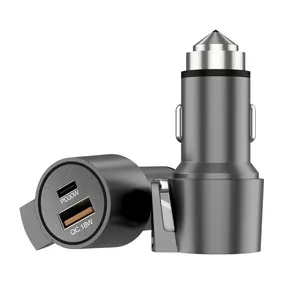 48W Metal Car Charger with 30W PD and 18W USB QC Fast Charging Car Seat Belt Cutter Window Breaker Hammer for Emergency