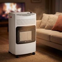Chauffage mobile infrarouge à gaz en céramique noire sur roulettes avec grille anti-brûlure pour la maison, le salon, le magasin, le bureau