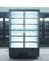 Vitrine de refroidissement ouvert à haut rendement énergétique avec éclairage LED en verre trempé pour les magasins de détail Boissons fraîches Étagères réglables