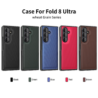 Étui de téléphone pour Samsung Galaxy Z Fold 8 Ultra 8 7 6 5 4 3 2 en cuir PU grain de blé avec charnière en verre trempé électroplaqué