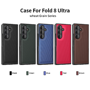 Funda para Teléfono Samsung <span class=keywords><strong>Galaxy</strong></span> <span class=keywords><strong>Z</strong></span> Fold 8 Ultra 8 7 6 5 4 <span class=keywords><strong>3</strong></span> 2, Diseño de Grano de Trigo, Cuero PU, Electrochapado, Cubierta de Bisagra de Vidrio Templado - Product Image 1
