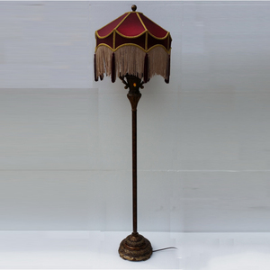 Antique Bronze Bedroom <strong>Floor</strong> <strong>Lamp</strong> Luxury Retro Style LED Standard <strong>Lamp</strong> with <strong>Pink</strong> Fabric for Hotel &amp; Home Farmhouse Decorative - Product Image 2
