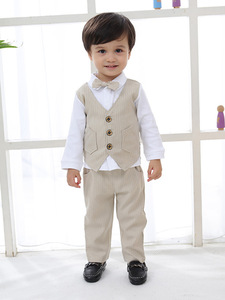 Conjunto <span class=keywords><strong>de</strong></span> Ropa para Niños Estilo Europeo Americano, Nueva Colección <span class=keywords><strong>de</strong></span> Primavera, Traje Formal a Rayas <span class=keywords><strong>de</strong></span> Manga Larga, Chaleco, Corbatas <span class=keywords><strong>de</strong></span> Moño, Pantalones - Product Image 3