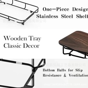 Retro-style double-layer iron and wood combination <b>desktop</b> storage rack for home use, suitable for bathroom vanities, - Product Image 5