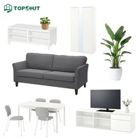Ensemble complet de meubles pour appartement (salon et salle à manger) : canapé, armoire, ensemble table et chaises, blanc, en kit, pour la location et les projets de logement public