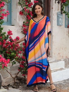 2025 nuevo diseño rayón Casual verano <span class=keywords><strong>playa</strong></span> cubrir vestido estampado geométrico suelto gran bata hogar de talla grande caftán para <span class=keywords><strong>mujer</strong></span> - Product Image 4