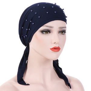 HZM-19200 Women Bead Elastic <strong>Chemo</strong> Head Scarf Turbans Night Sleep Hat <strong>Cap</strong> - Product Image 4