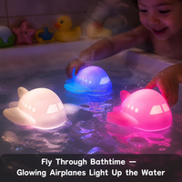Jouet de bain lumineux en forme d'avion, flottant, clignotant, en caoutchouc, jouet de transport, lumière LED à changement de couleur, animaux pour le bain