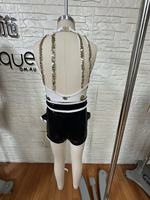 Kostum Tari Jazz Polka Dot Emas Anak-anak Tanpa Lengan Halter Payet Leotard Atasan Hitam Celana Pendek Ruffle Pertunjukan Kompetisi Anak Perempuan