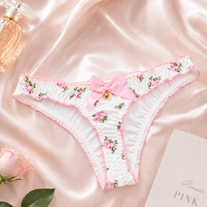 Braguitas de Tanga Florales Lindas para Mujer, Ropa Interior Sexy de Talle Bajo con Detalle de Perlas y Lazo Dulce, Material de Poliamida Sin Costuras - Product Image 5