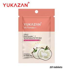 Yukazan Vit Tomato+ 10 comprimés comprimés éclaircissants pour la peau pour tous les types de peau comprimés à mâcher de marque - Product Image 3