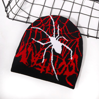 Vente en gros Casquette crâne toile d'araignée unisexe en jacquard Bonnet d'hiver brodé Y2k Bonnet jacquard personnalisé en coton acrylique pour hommes