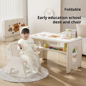 Ensemble table et chaise d'étude <span class=keywords><strong>en</strong></span> plastique pour enfants VSUCH, motif ours de dessin animé, bureau de rangement, table d'activités et de jeu pour tout-petits, pour la maison et la crèche - Product Image 1