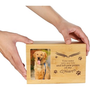 Wooden Pet <b>Urn</b> Memorial Rectangle 16x11x11 Cremation Box For Dogs And <b>Cats</b> With Photo Frame - Product Image 1