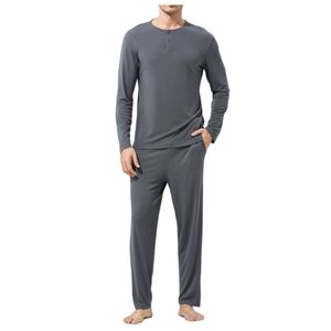 Pijamas de Algodón para Hombre al por Mayor, Ropa de Dormir Suave de Punto, Pijama Transpirable con Botones de Bambú para Hombre - Product Image 1