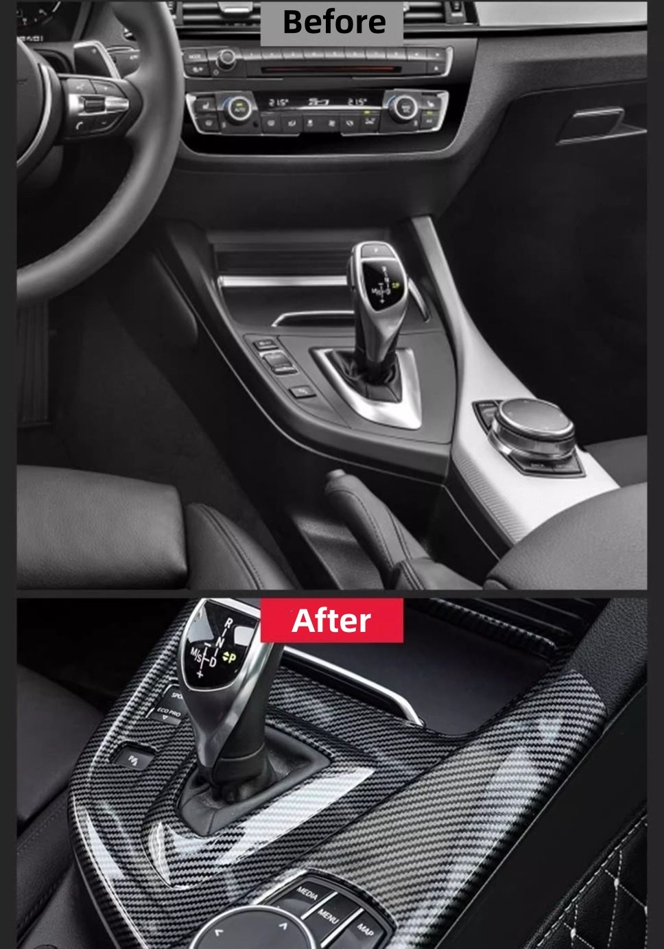 10pcs Carbon Fiber Center Console Dashboard Interior Trim Kit Set (BMW Fitment), photo 6