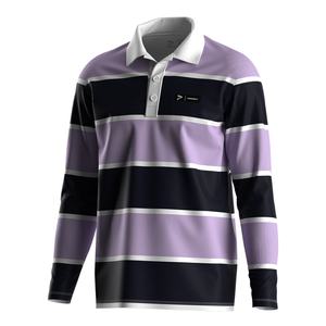 Polo de rugby rayé à manches longues respirant, coupe confortable, style classique, parfait pour l'entraînement et les tenues décontractées - Product Image 3