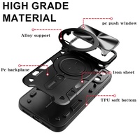Coque robuste de protection de qualité militaire pour iPhone 18 17 Pro Max avec protection coulissante de l'objectif de l'appareil photo, antichoc, noire