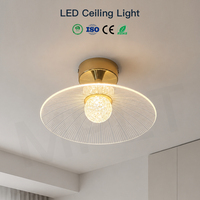 Plafonnier LED moderne en or avec boule de cristal, 3 couleurs de lumière, usine OEM ODM personnalisée pour chambre à coucher, salon, hôtel, bibliothèque