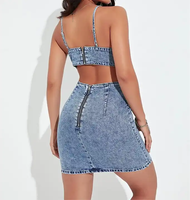 Vente chaude Mode Neige Lavage Papillon Élément Sexy Bleu Denim Jean Slip Robe pour les Femmes
