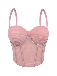 En stock Nouveauté 2026 Crop top à <span class=keywords><strong>bretelles</strong></span> pour femme, style streetwear sexy, coupe ajustée, avec <span class=keywords><strong>soutien</strong></span>-<span class=keywords><strong>gorge</strong></span> à baleines et plis en maille à baleines - Product Image 3