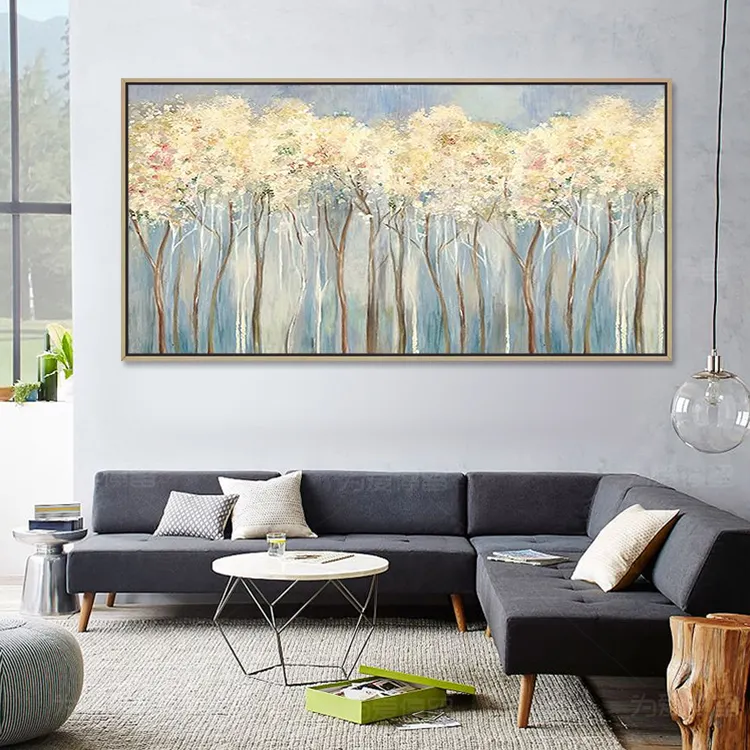 Handgeschilderde Luxe Decoratieve Abstracte Levensboom Modern Landschap Wandkleden Kunst Schilderij