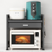 Support double pour micro-ondes, étagère de cuisine sur pied, étagère de rangement pour four à micro-ondes, étagère de four réglable avec tiroirs coulissants