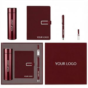 Set de Regalo Empresarial 4 en 1 con Logotipo Personalizado: Botella Inteligente con Pantalla LED de Temperatura, Cuaderno de Cuero PU, Bolígrafo Metálico y Memoria USB - Product Image 1