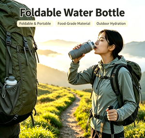 Bouteille d'eau pliable en silicone réutilisable de 600 ml, anti-fuite, design sportif, avec corde et bouchon à vis, unisexe, pour usage extérieur - Product Image 1
