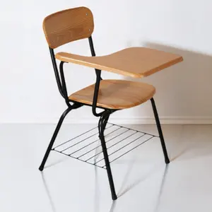 مكتب تدريب خشبي معدني للمدرسة ، كرسي كتابة للطلاب الجامعيين مع طاولة مرفقة