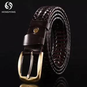 Wholesale New Style Adjustable Luxury Alloy Metal Buckle Custom Comfortable Cowhide Genuine Leather knitted Belt