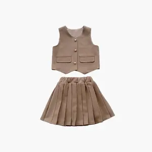 Mädchen Minikürze-Sets Langärmeliges Shirt Bluse Schulset Einheitsweste Jackette Oberbekleidung 3-teiliges Outfit Kleinkind Mädchen Kindergarten