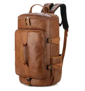 Weekender-Bolso de viaje de cuero 3-1 para hombre, mochila de viaje para senderismo