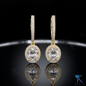 ต่างหูเพชรทรงรีแบบ Halo Drop ประดับเพชรแบบ Pave Hoop Leverback ทองคำแท้ 14K/18K เครื่องประดับหรูหราสำหรับผู้หญิง งานแต่งงาน งานเลี้ยง - Product Image 1