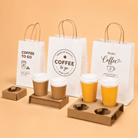 Sac à emporter pour boissons en papier kraft classique écologique imprimé sur mesure, 4 porte-gobelets, emballage portable pour café et thé, poignée personnalisée