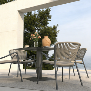 Ensemble de salle à manger d'extérieur DWOO <span class=keywords><strong>5</strong></span> pièces avec structure en aluminium moderne et chaises en corde rembourrées pour patio et balcon - Product Image 5