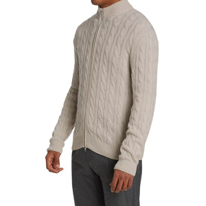 Pull en cachemire à col zippé en tricot torsadé pour <span class=keywords><strong>homme</strong></span>, sur mesure OEM ODM, tricot pour <span class=keywords><strong>homme</strong></span>, cardigan en cachemire - Product Image 2