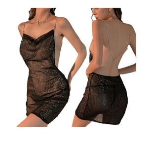 Robe moulante à col bénitier, dos nu, à sequins métalliques, pour soirée en boîte de nuit - Product Image 2