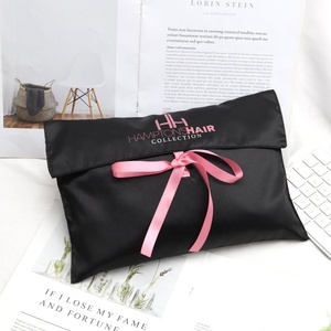 Custom Logo Printed Black Satin Envelope Hair <b>Extension</b> Bundle Wig Gift Packing Luxury Underwear Clothing Dust Silk Pouch Bag - Product Image 5