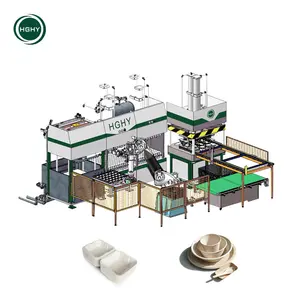 HGHY自有品牌绿色生态创意可生物降解餐具制造机纸食品盘子托盘生产线